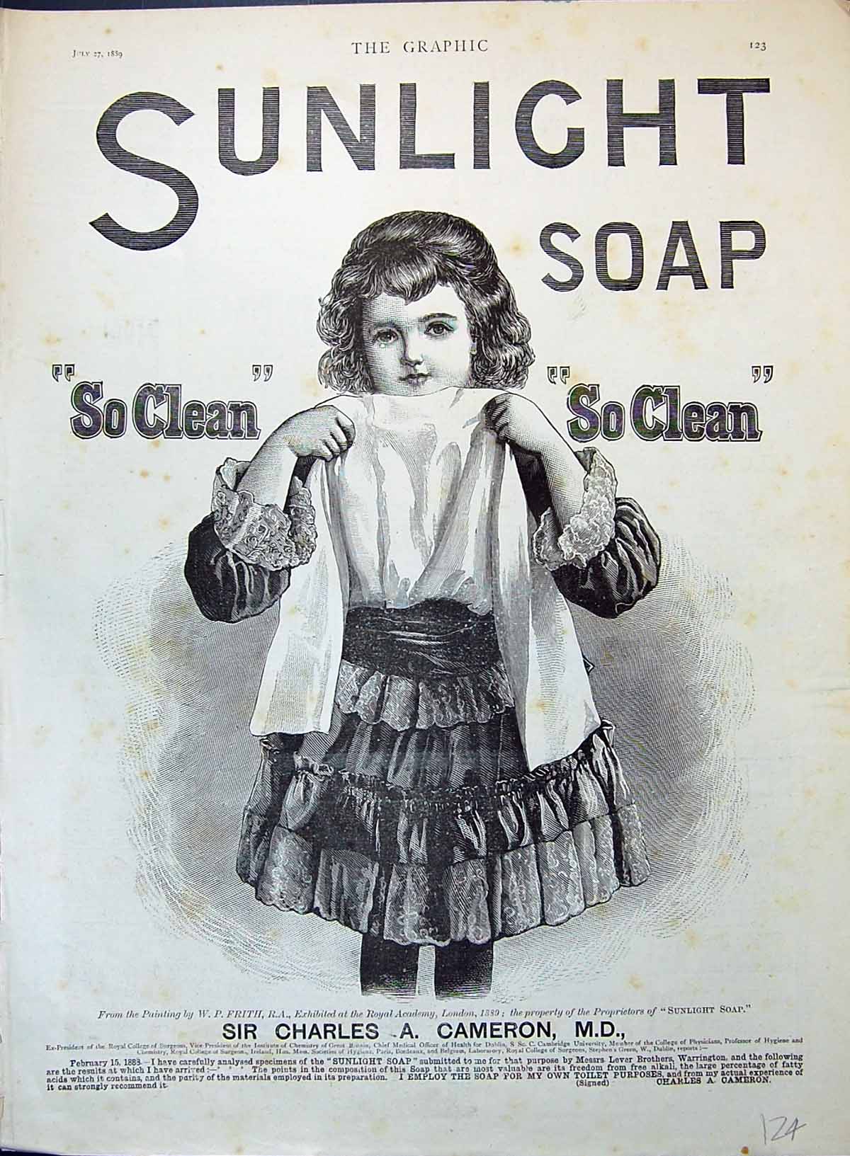 Old Advertisement 1899 Sunlight Soap Young Girl Dress Charles Cameron Victorian