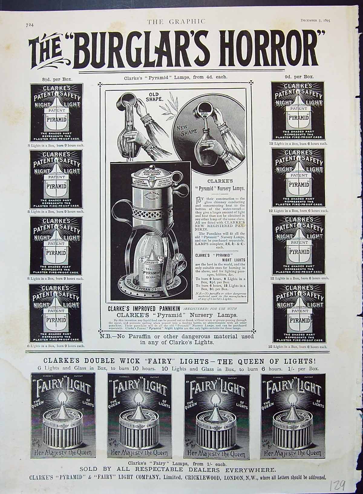 Antique Old Print 1895 Clarke'S Double Wick Fairy Lights Pyramid Cricklewood