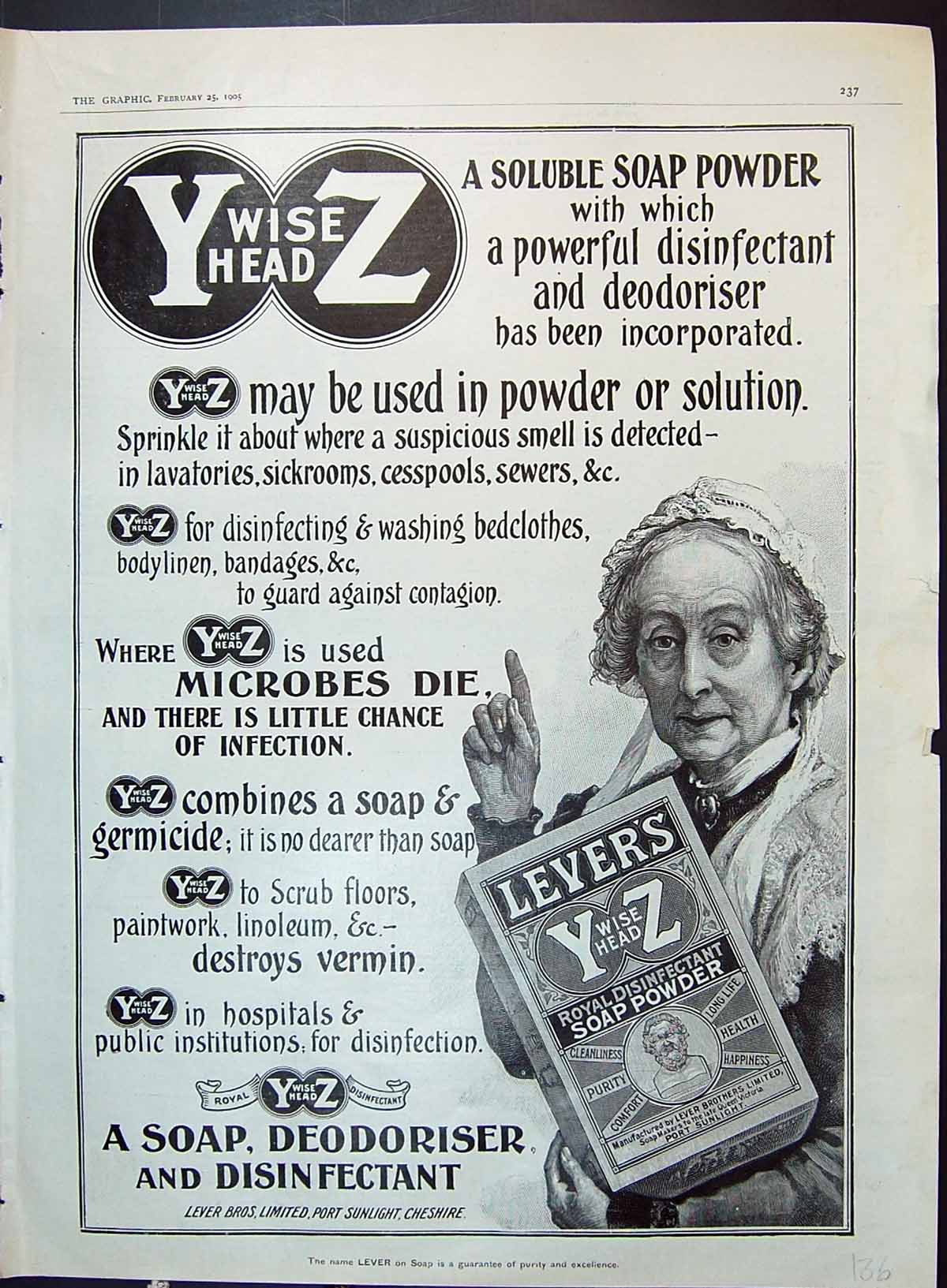 Old 1905 Lever Brothers Royal Disinfectant Soap Powder Port Sunlight 20th