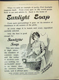 Old Print Sunlight Soap Lever Brothers England Lady Washing Clothes 1904 20th