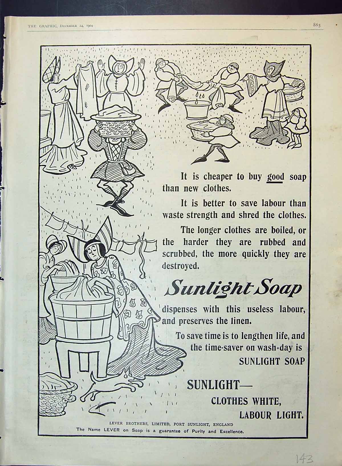 Antique Print 1904 Lever Brothers Port Sunlight Soap England Women Washing 20th