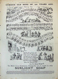 Old Print Advertisement 1891 Sunlight Soap Curious Song Washing Day Music 19th