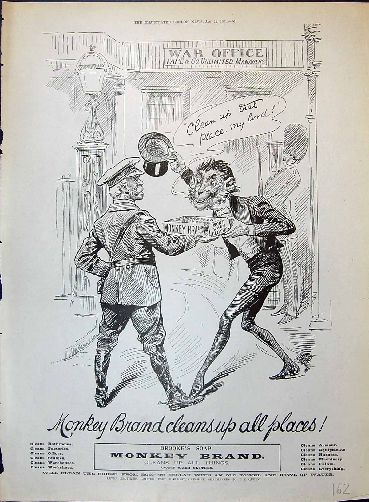 Antique Print 1901 Brooke'S Monkey Brand Soap Lever Brothers Port Sunlight 20th