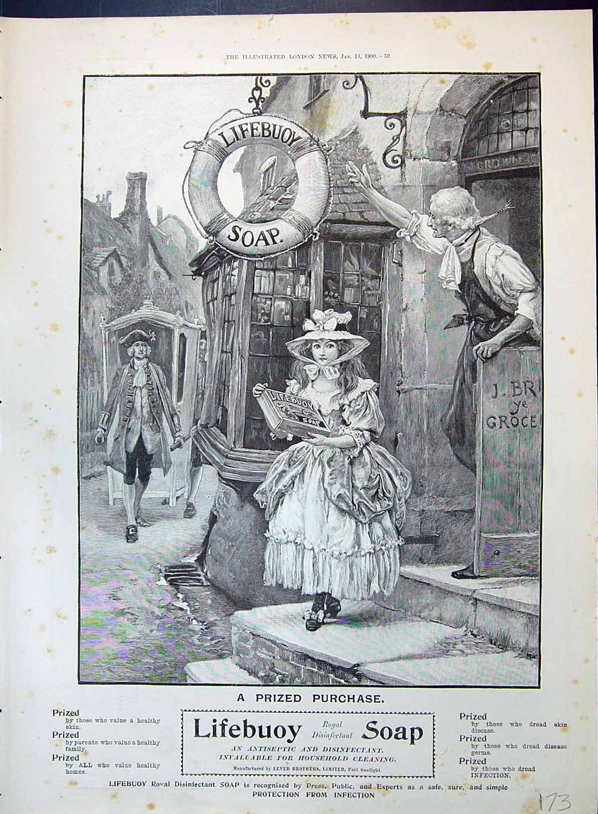Old Advertisement 1900 Port Sunlight Lever Brothers Lifebuoy Soap Gro Victorian