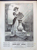 Antique Old Print 1901 Lever Brothers Sunlight Soap Lady Washing Garden Pot