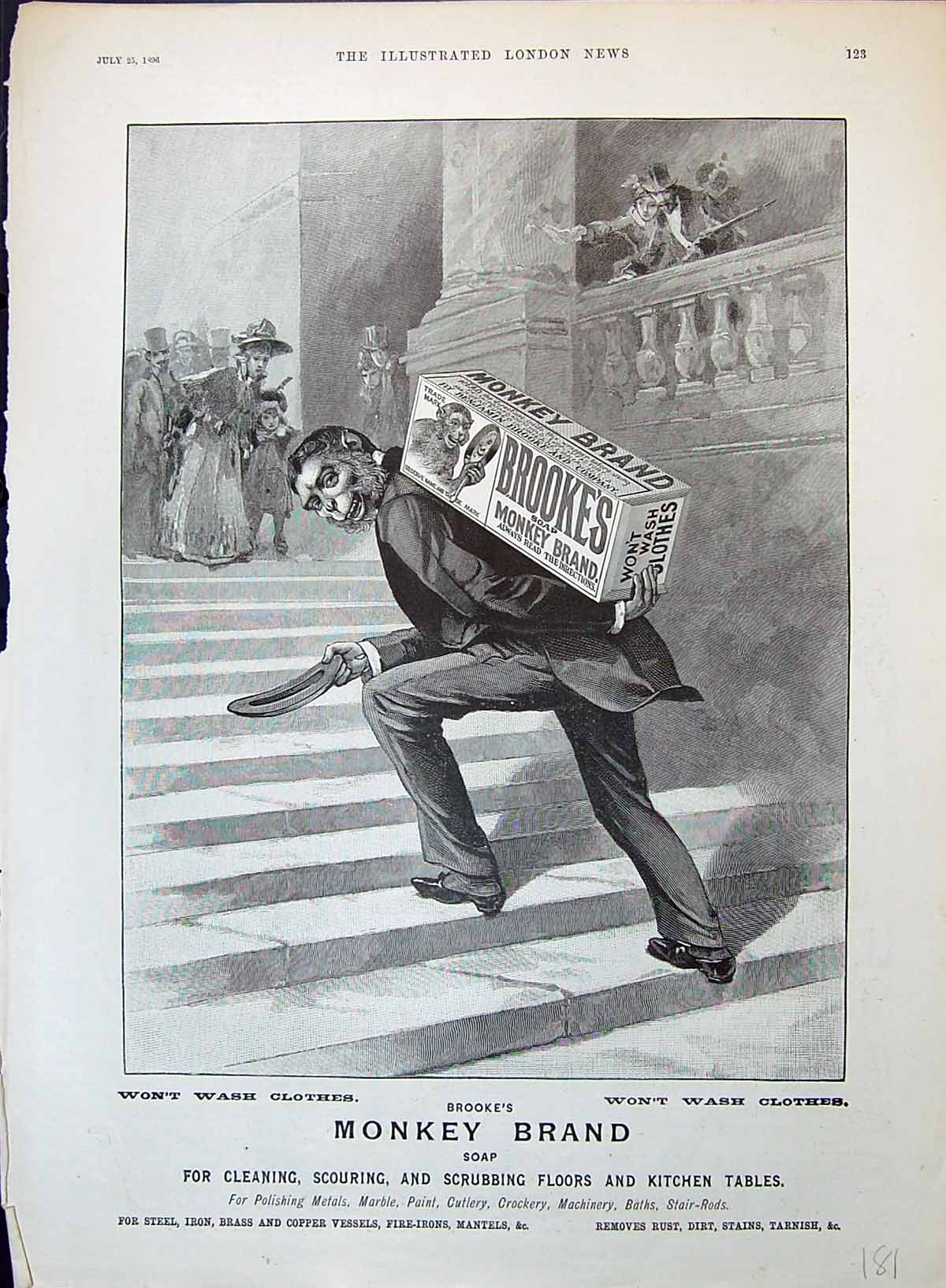 Old Brooke'S Monkey Brand Soap Carrying Box Steps Advertisement 1896 Victorian