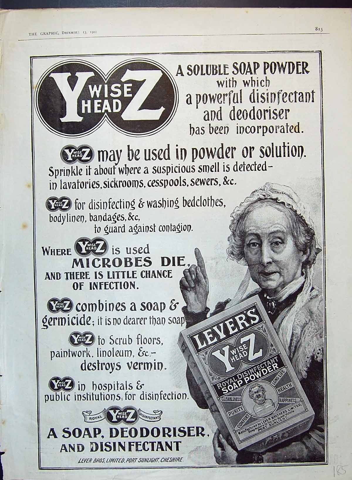Old Advertisement 1902 Lever Brothers Port Sunlight Cheshire Soap Pow 20th