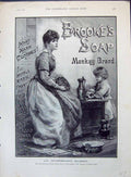 Antique Old Print 1890 Brooke'S Monkey Brand Soap Mother Little Girl Cleaning