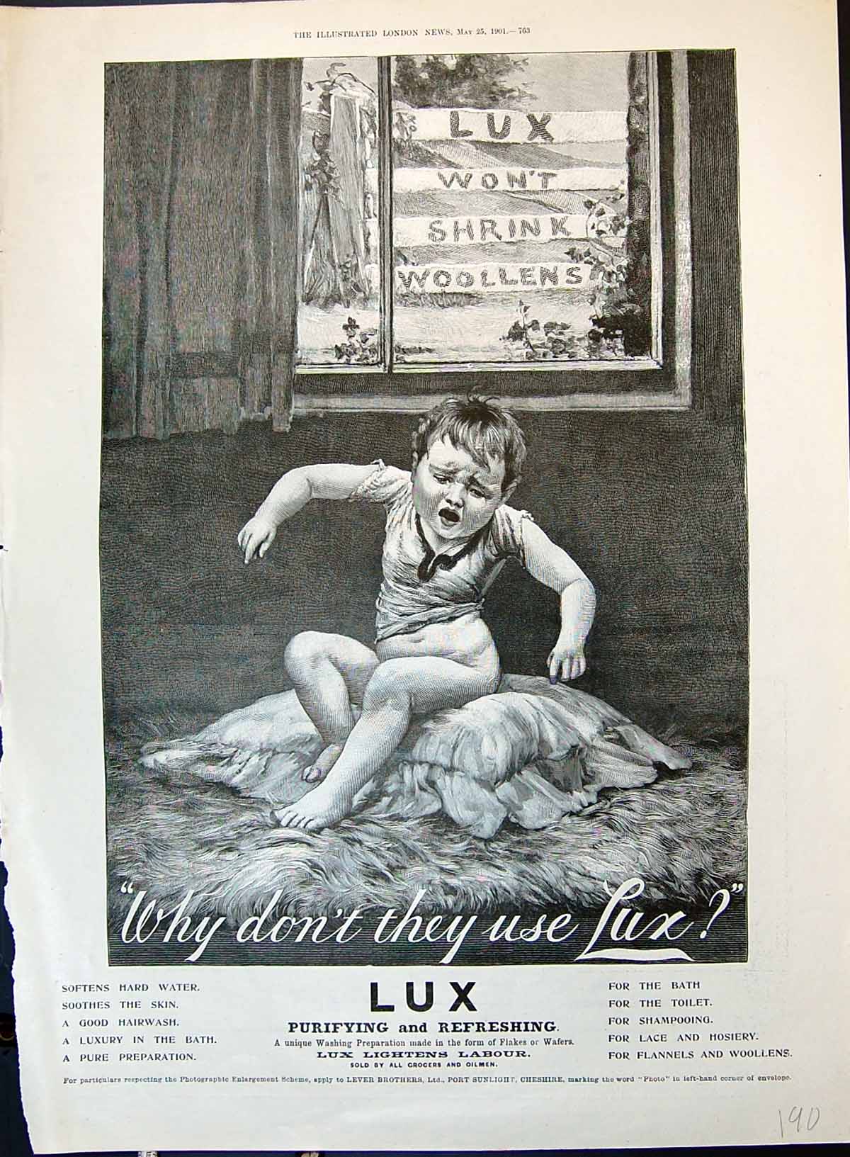 Old Print Lux Washing Powder Lux Wont Shrink Woollens Lever Brothers 1901 20th