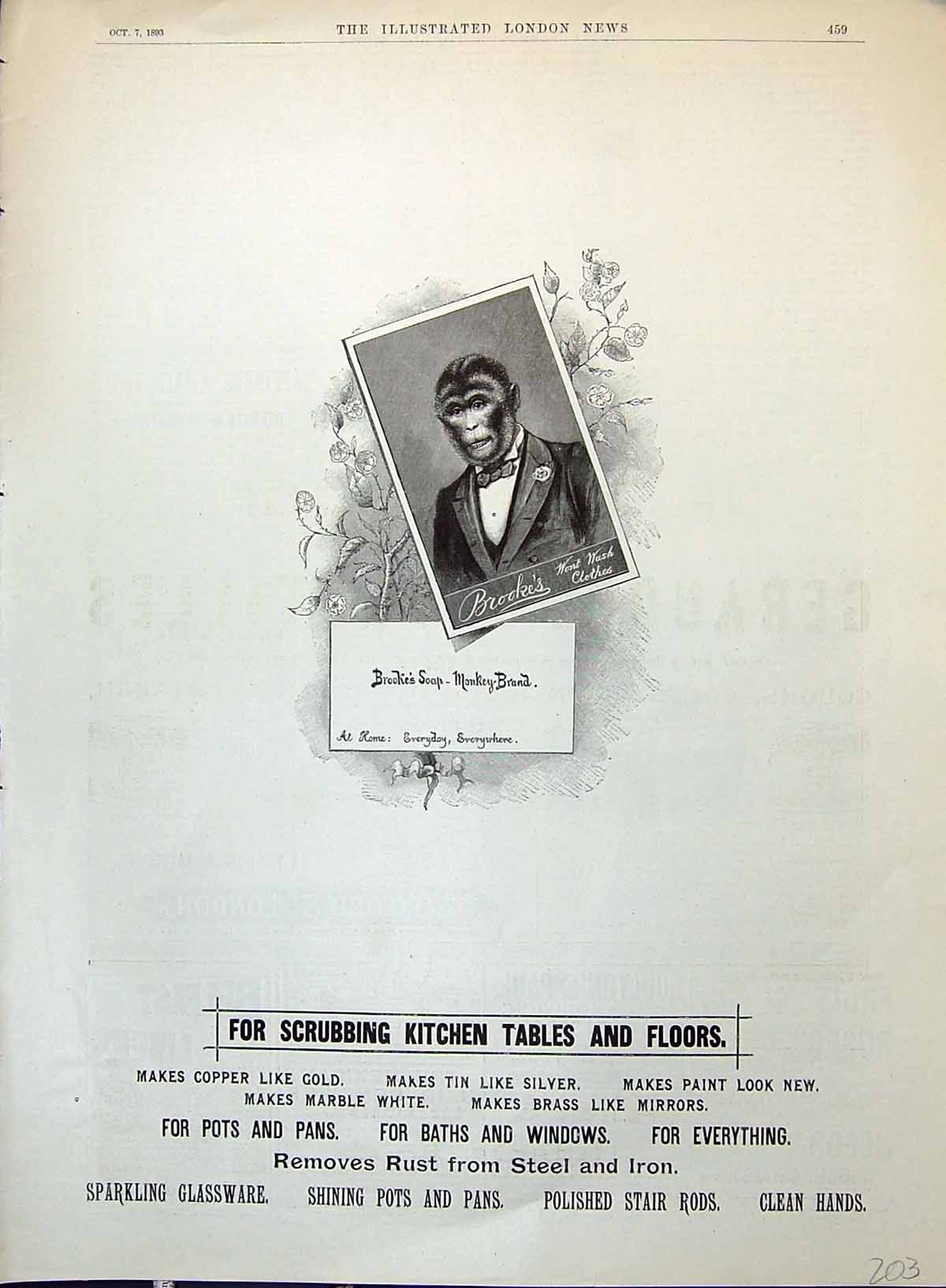 Old Advertisement 1893 Brooke'S Monkey Brand Soap Lever Brothers Port Victorian