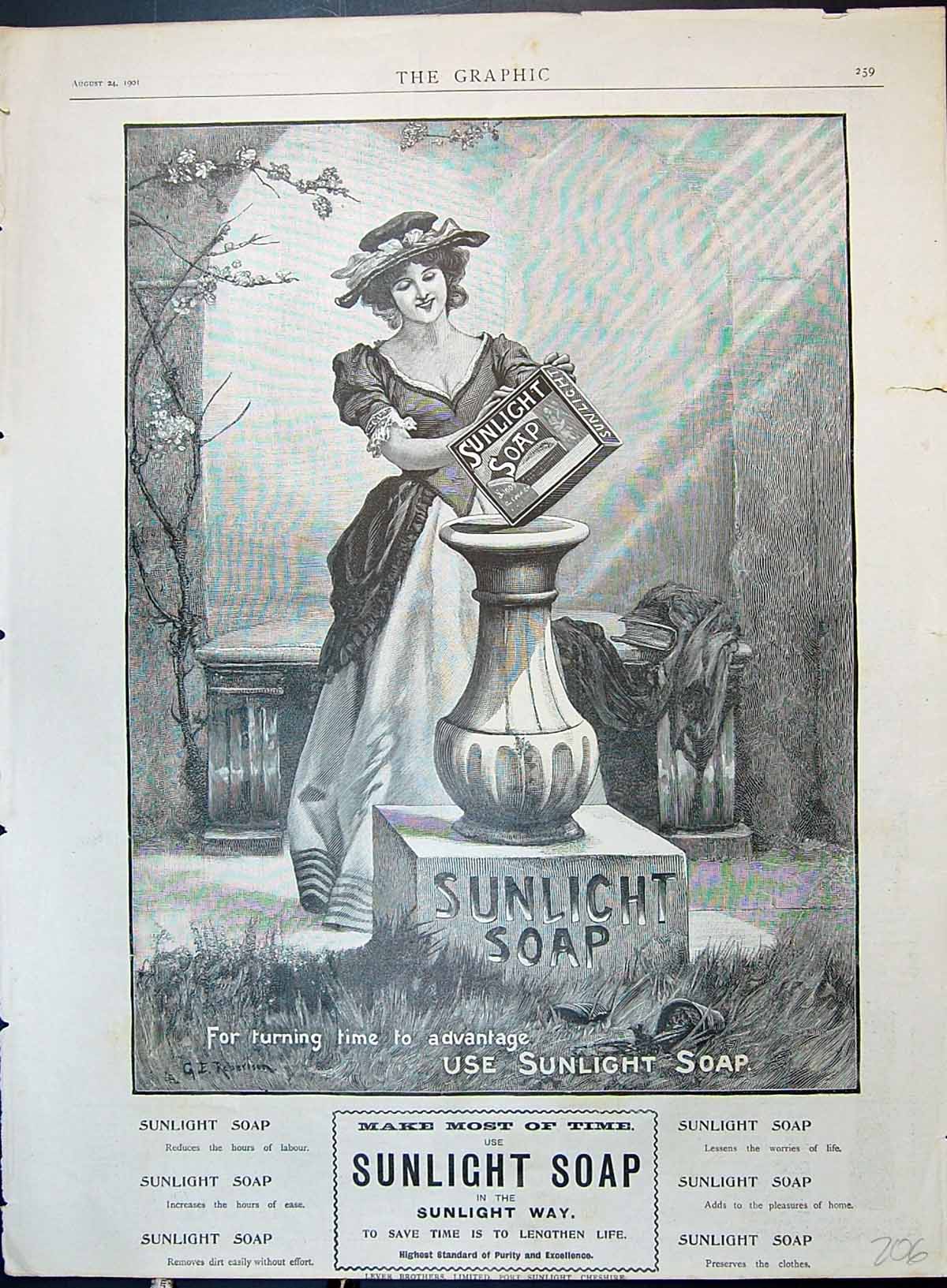 Old 1901 Sunlight Soap Lever Brothers Port Sunlight Garden Vase Lady Victorian