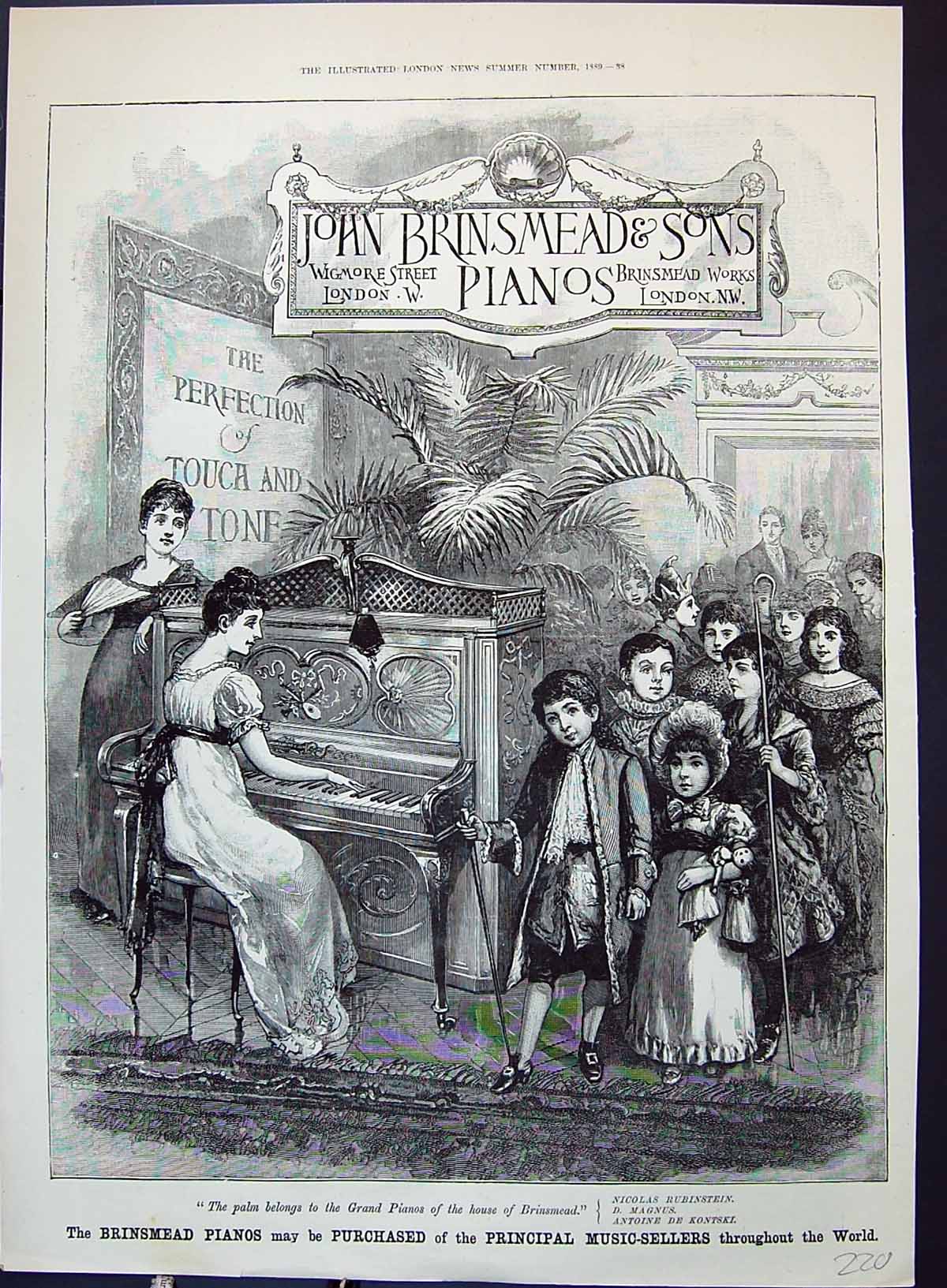 Old 1889 John Brinsmead Sons Pianos Wigmore London Music Advertisemen Victorian