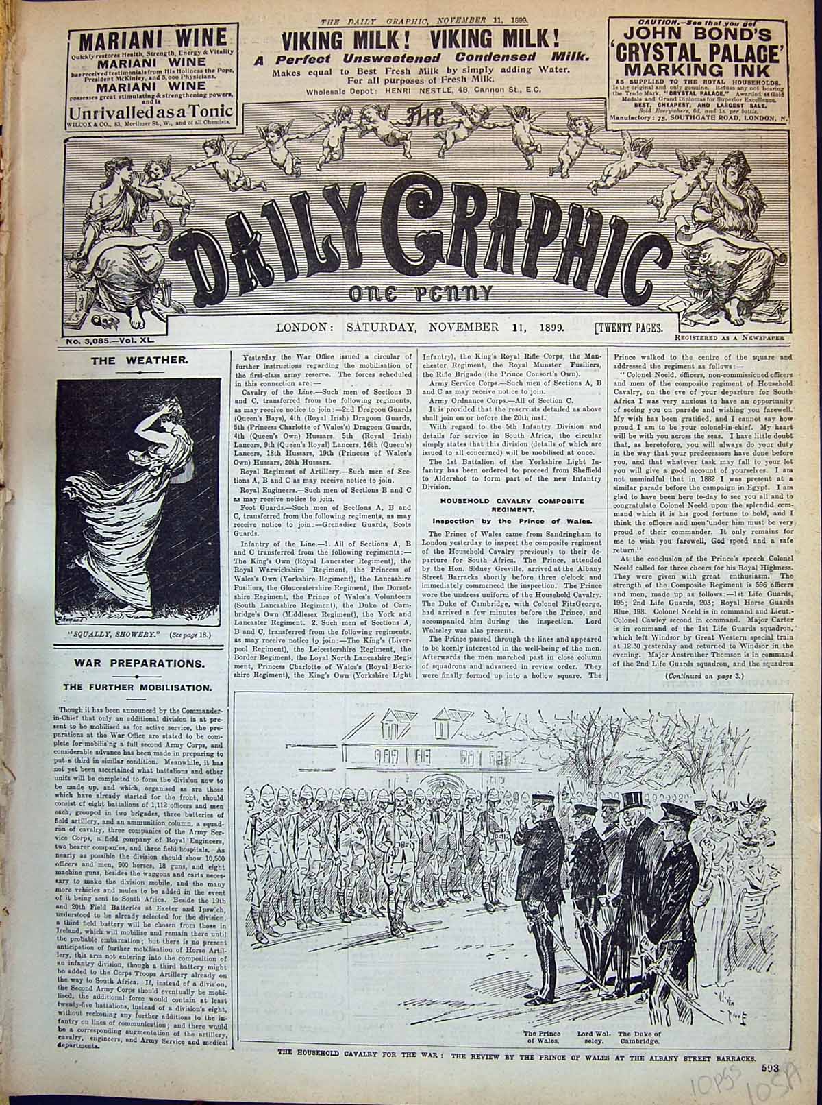 Old Print 1899 War HousehCavalry Prince Wales Albany Wolseley Cambridge 19th