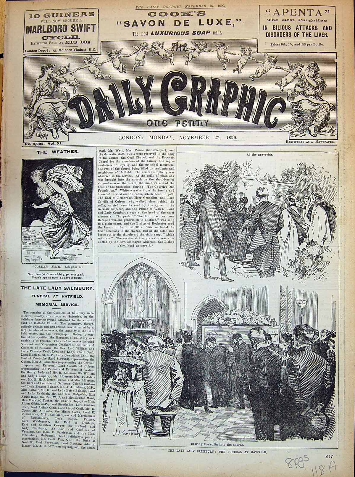 Old 1899 Lady Salisbury Funeral Hatfield Church Wingate Princess'S Th 19th