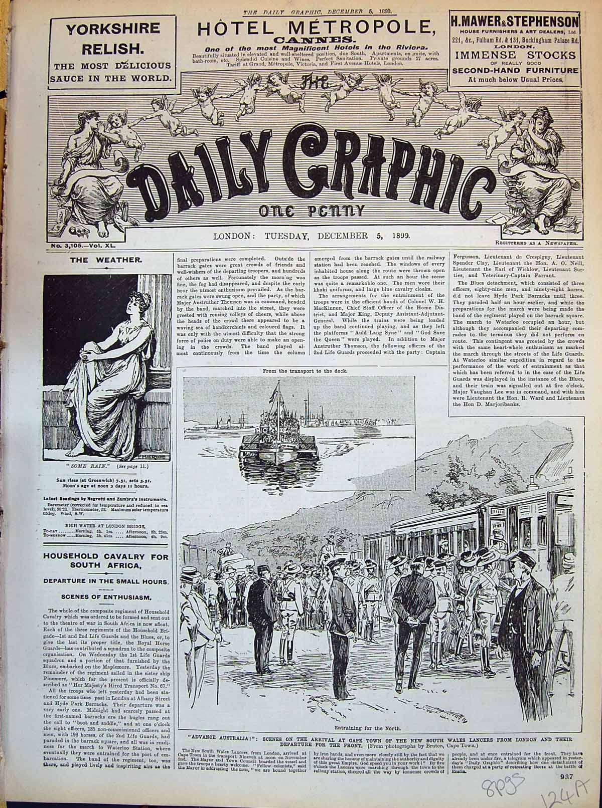 Old 1899 War Wales Lancers Cape Town Train Ship Smithfield Modder Hug 19th
