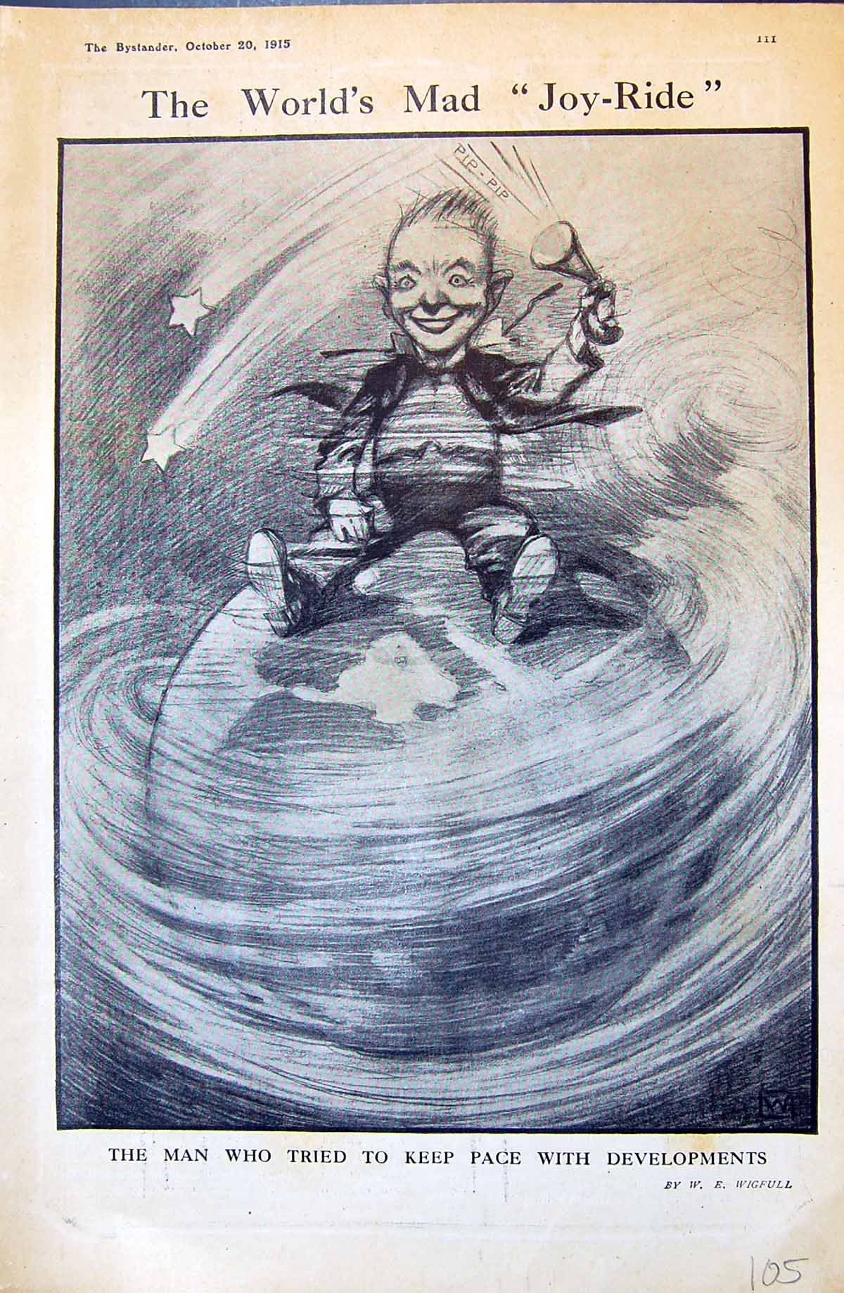 Antique Old Print 1915 Spinning World Man Keeping Pace Developments Wigfull
