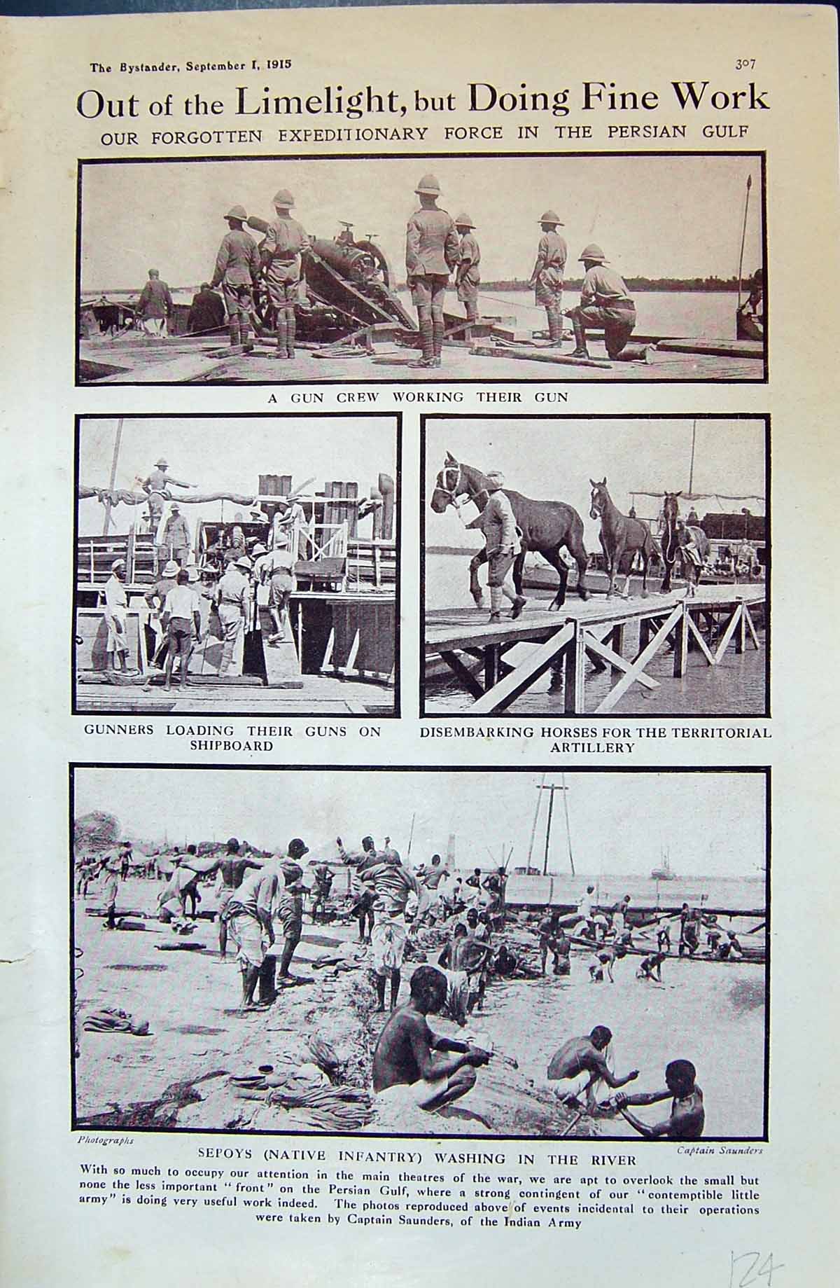 Old War Sepoys Ifantry Washing River Horses Territorial Artillery Per