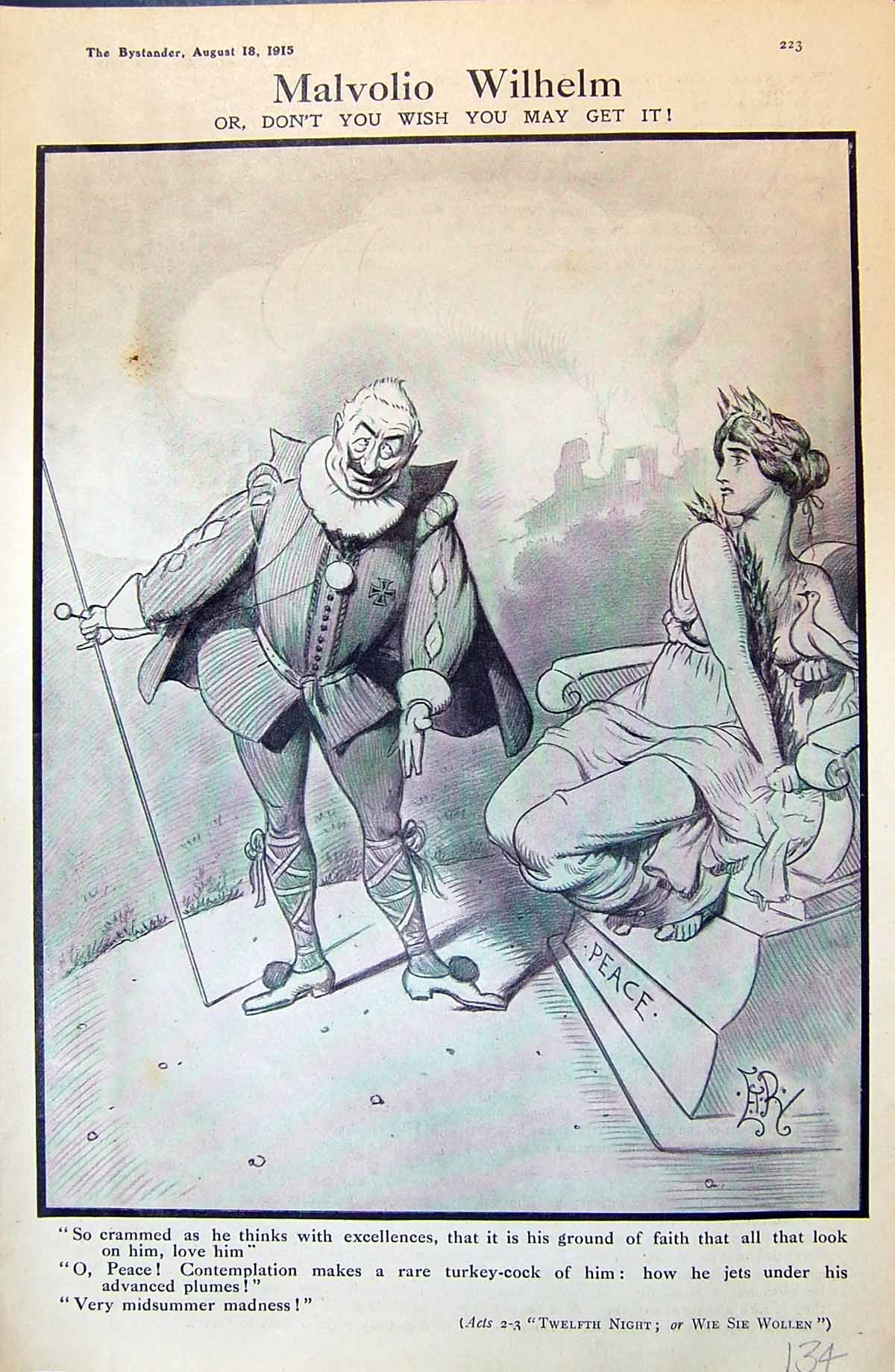Antique Old Print 1915 Theatre Actors Malvolio Wilhelm Twelfth Night Wollen