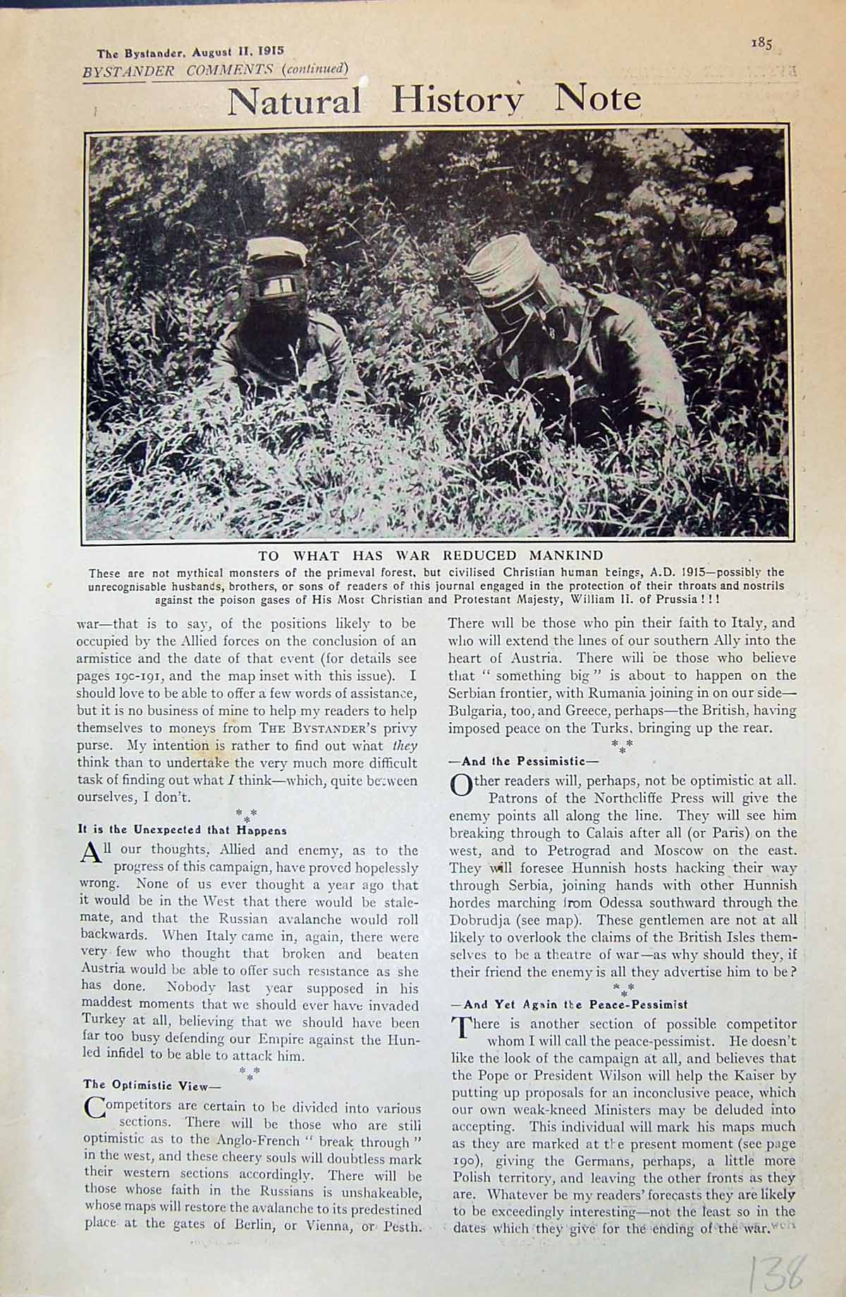 Old Antique Print War Siers Men Gas Masks Poison Gasses 1915 Photograph 20th