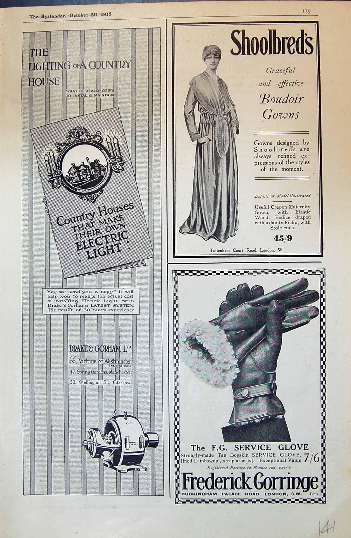 Old Print 1915 Drake Gorham Shoolbred'S Boudoir Gowns Frederick Gorringe 20th