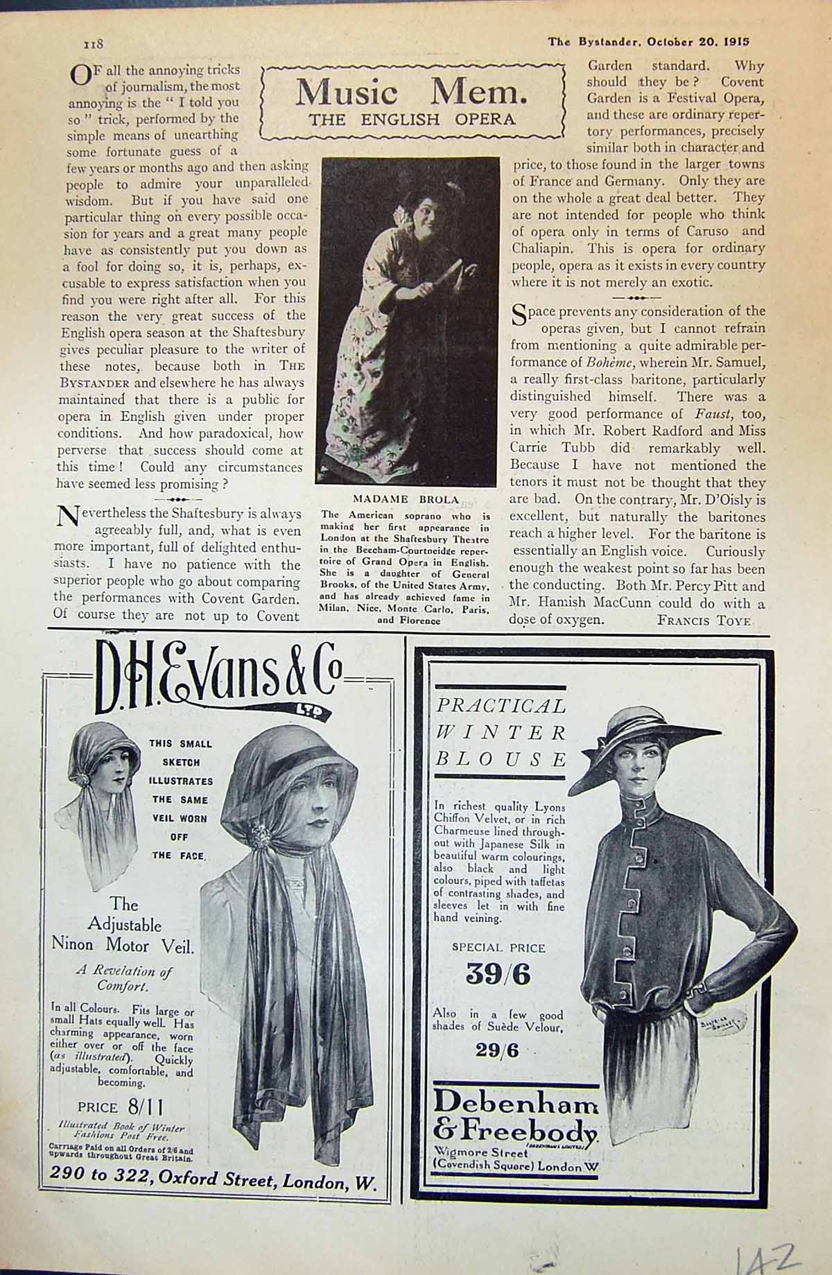 Old 1915 Evans Ninon Motor Veil Debenham Fashion Madame Brola Soprano 20th