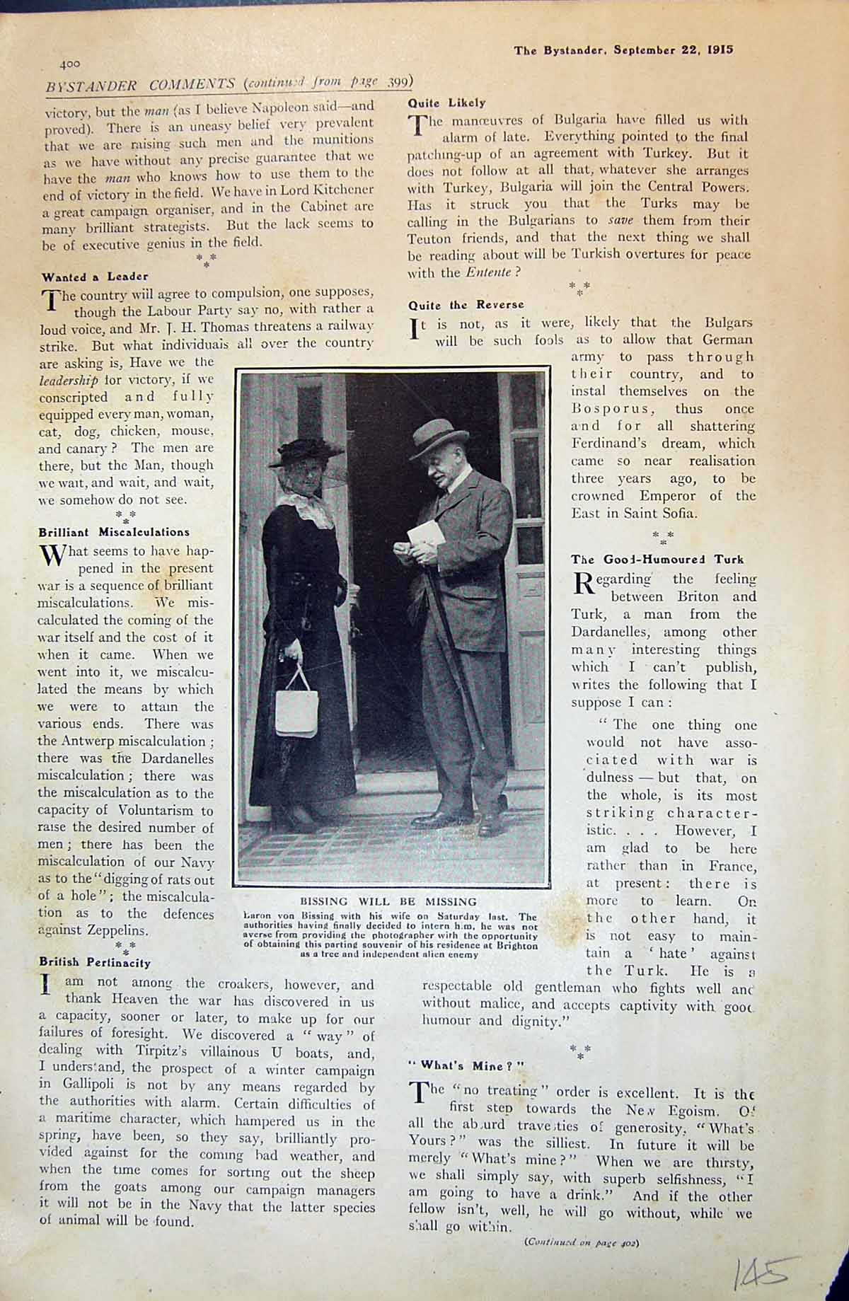 Original Old Antique Print Photograph Baron Von Bissing Beautiful Wife 1915