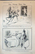 Old Print 1915 Comedy Sketch Man Riding School Horse Sick Man Bed Mother 20th