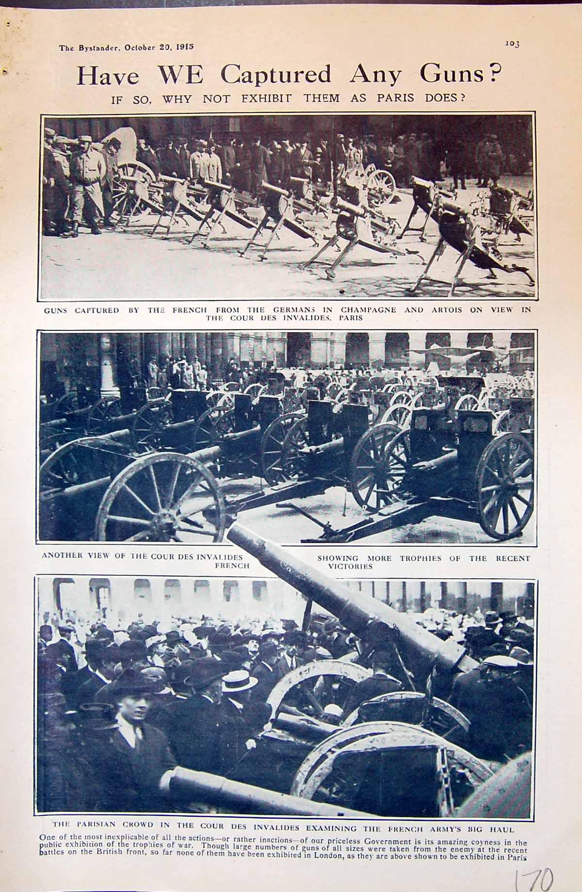 Old 1915 War Guns Paris Cour Des Invalides French German Champagne Ba 20th