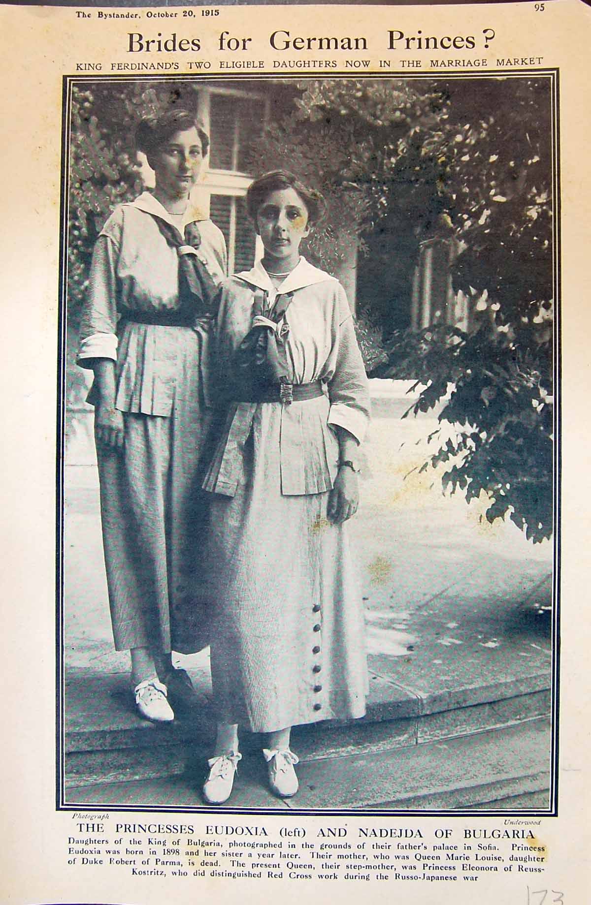 Old Princess Eudoxia Nadejda Bulgaria Daughters King 1915 Wounded Tom 20th