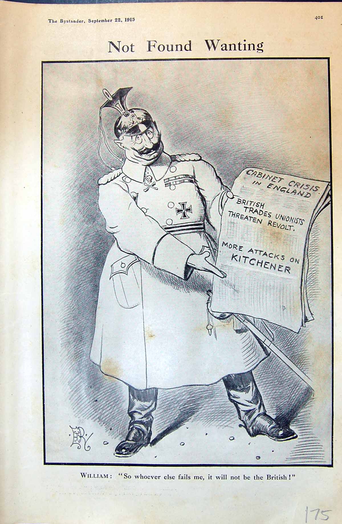 Antique Old Print 1915 War German Kitchener Man Smoking Young American Boy