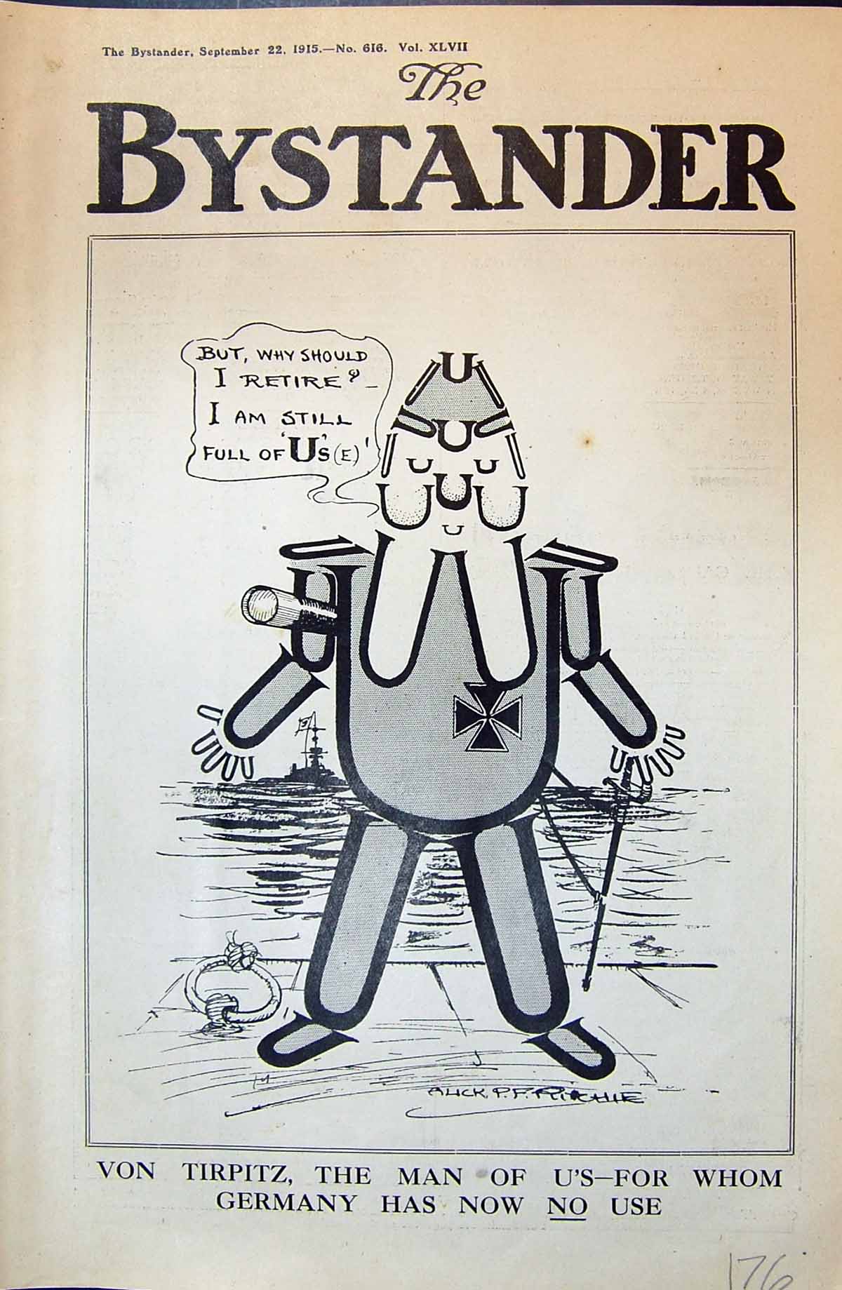 Old 1915 Von Tirpitz German Cartoon Man War Map Europe France Germany 20th