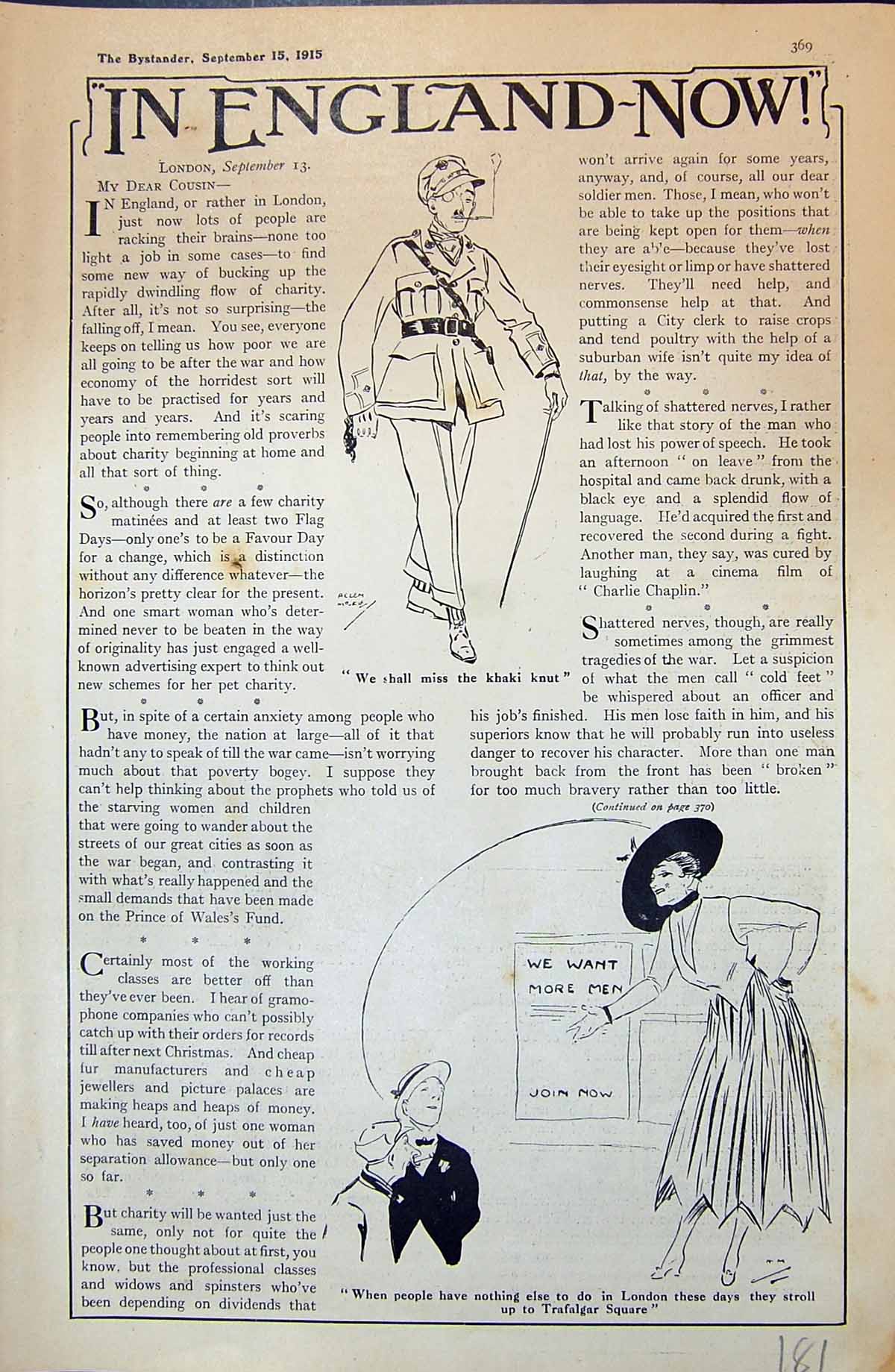 Antique Print 1915 England War Sier Lady Trafalgar Square Romance Sketch 20th