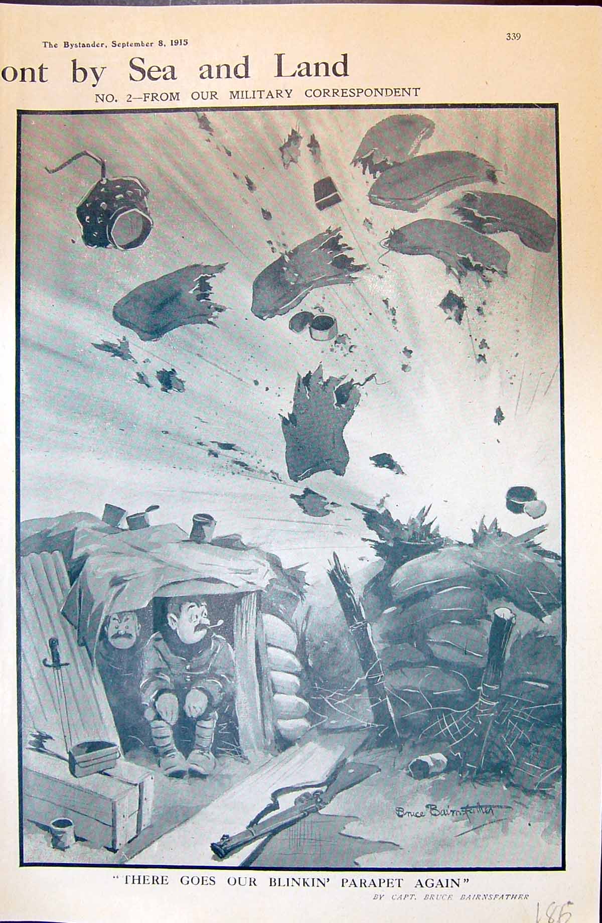 Antique Print 1915 War Scene Trenches Bombing Siers Employment Fice Jones 20th
