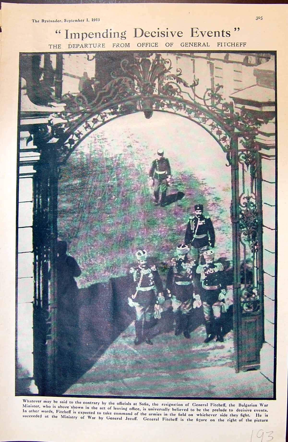 Old 1915 Scene Departure Fice General Fitcheff Jecf Photograph France 20th