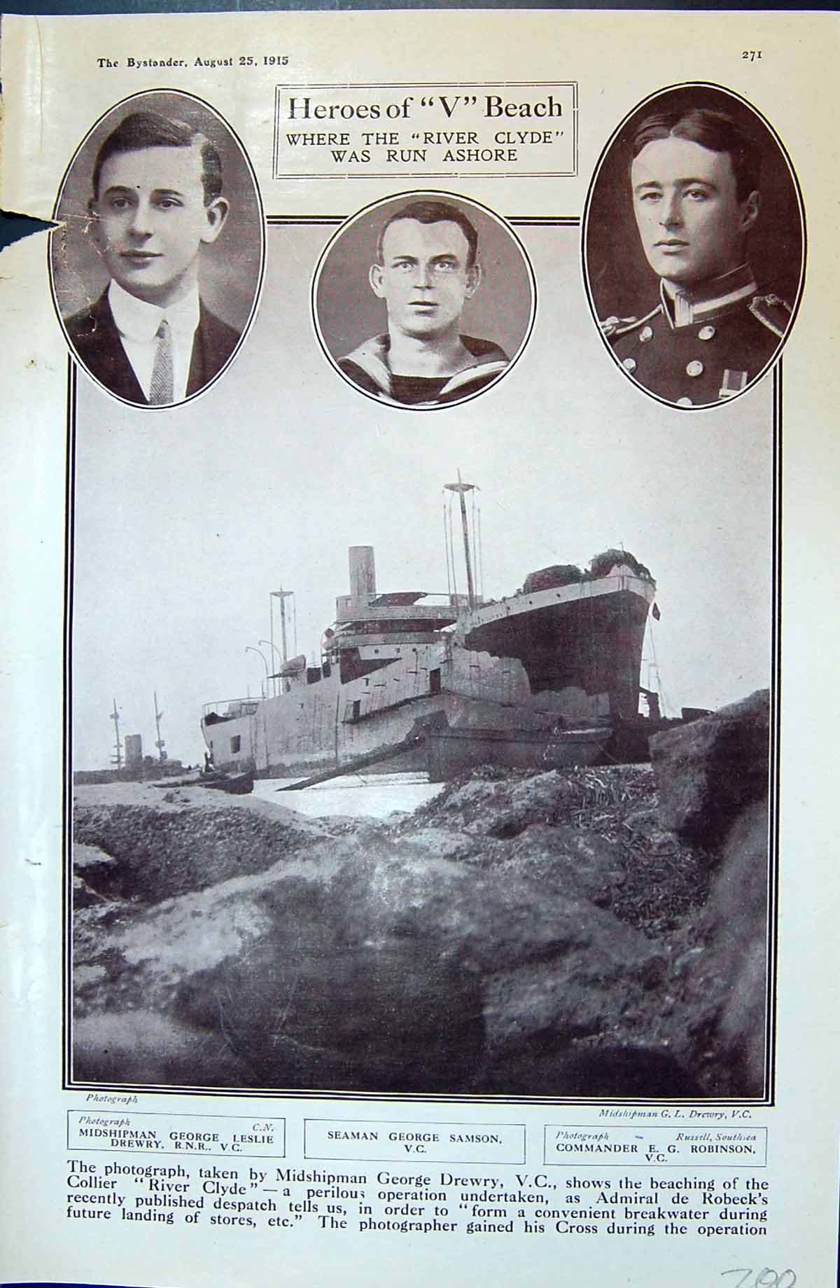 Old 1915 V Beach Ship River Clyde Drewry Samson Robinson Navvies Recr 20th