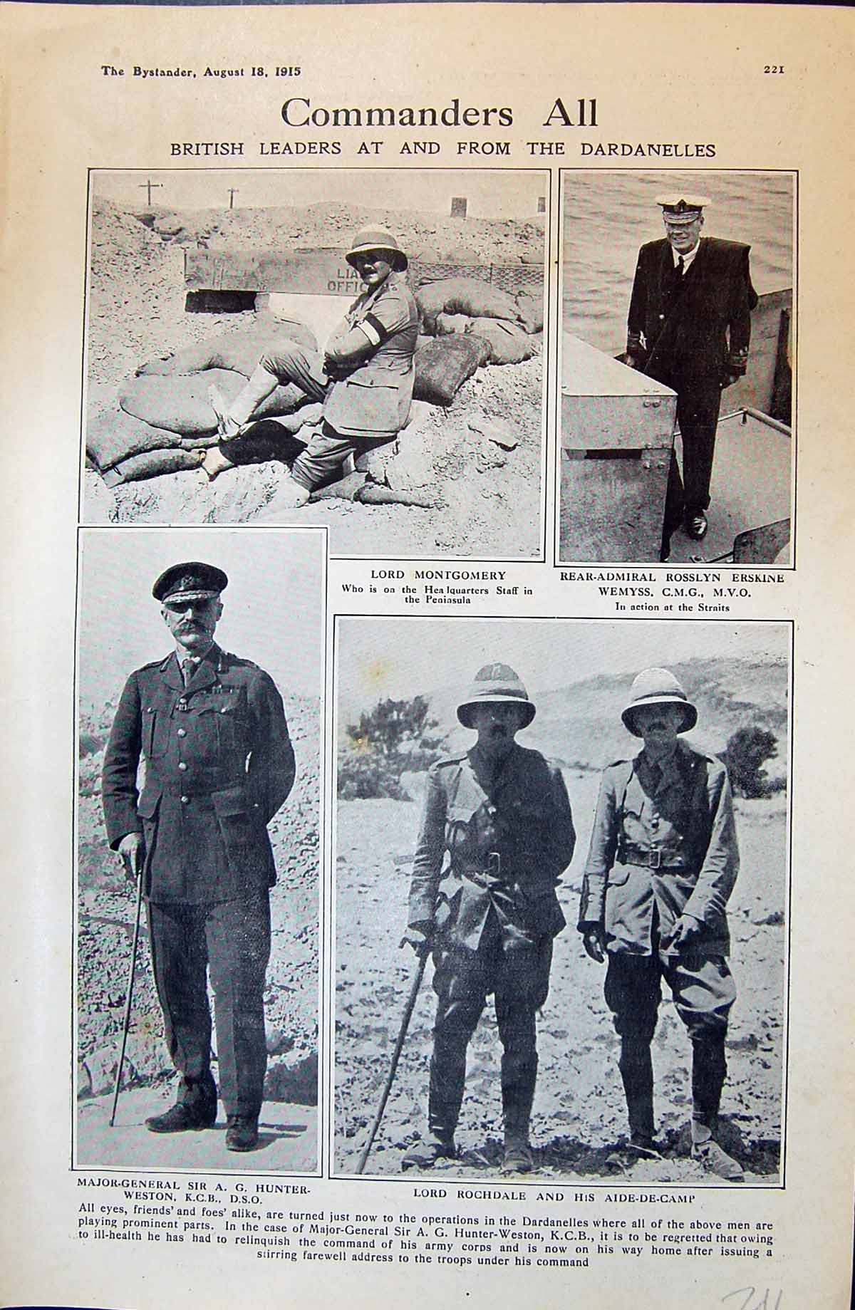 Old 1915 Lord Montgomery Wemyss Rochdale Hunter-Weston Prince Louis B 20th