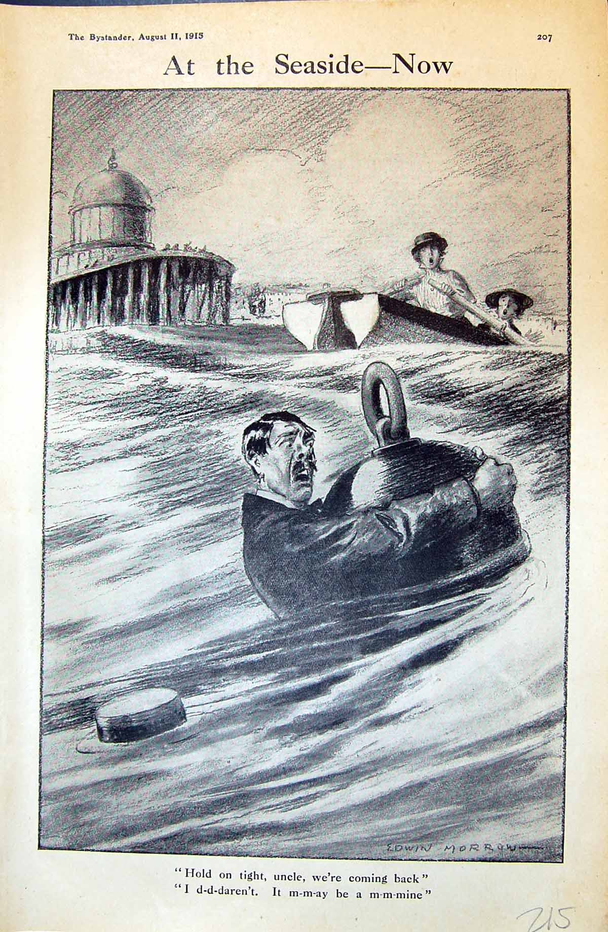 Original Old Antique Print 1915 Seaside Rescue Buoy War Siers Ficers Recruits