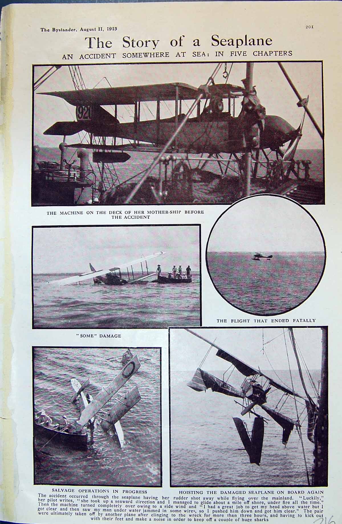 Old 1915 Seaplane Accident Sea War Kaiser Constantinople Siers Fie 20th