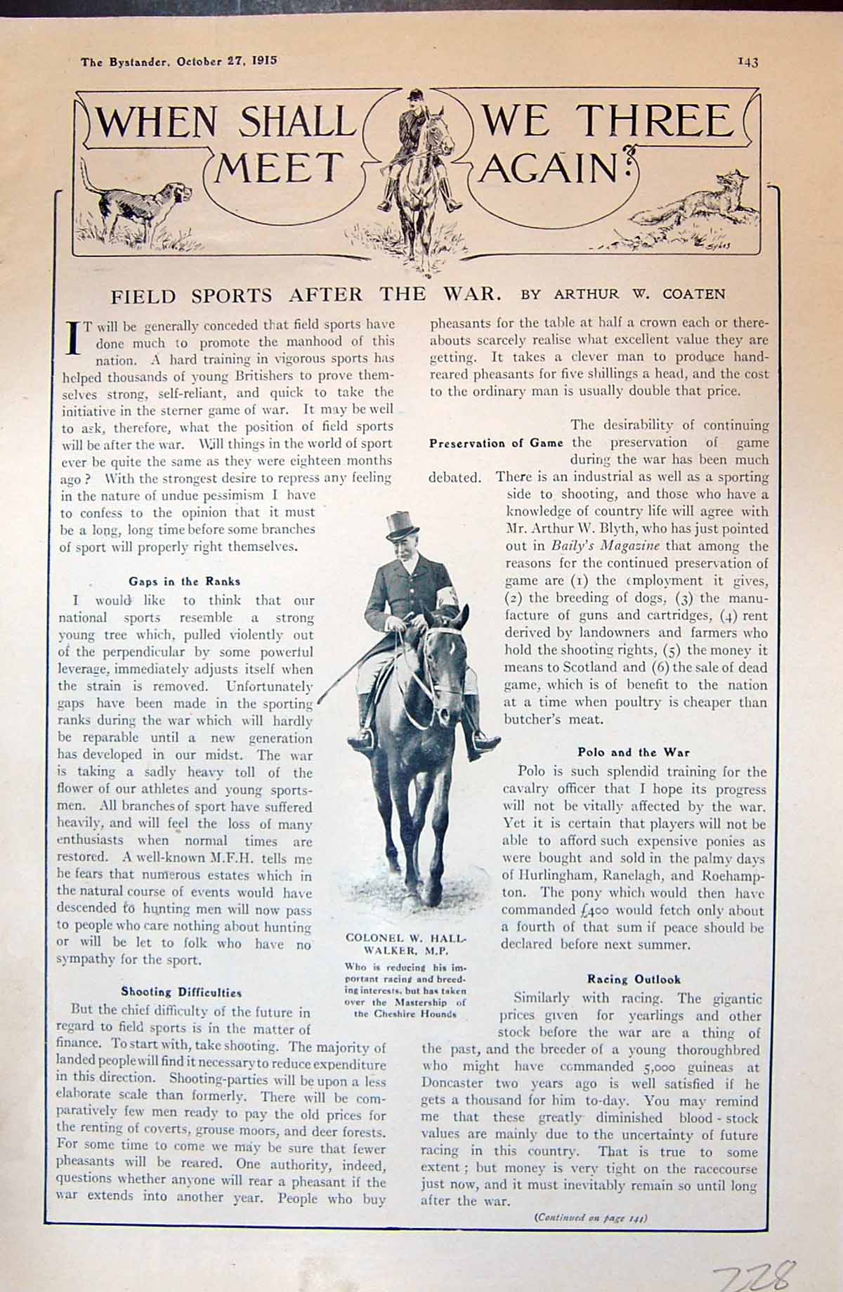 Old 1915 Colonel Hall-Walker Hunting Horse Stalbridge Scott Fitzwilli 20th