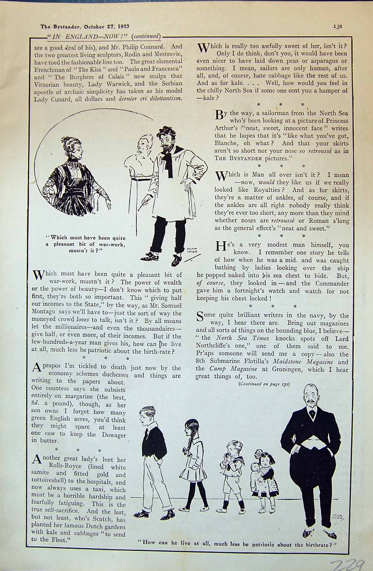 Old 1915 English People Children Philip Connard North Sea Times Newsp 20th