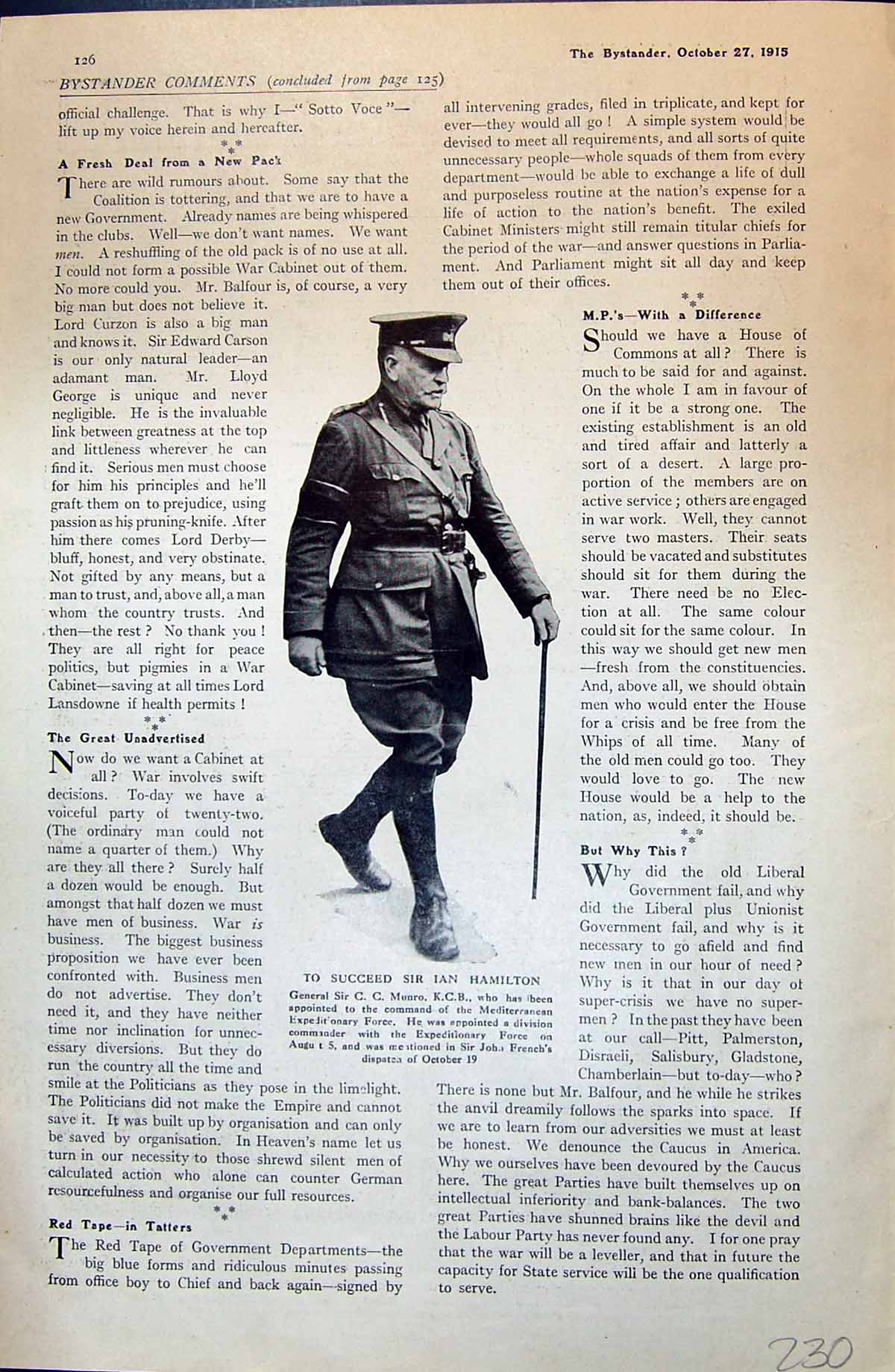 Old 1915 General Sir Munro Mediterranean Force Prime Minister Balfour 20th