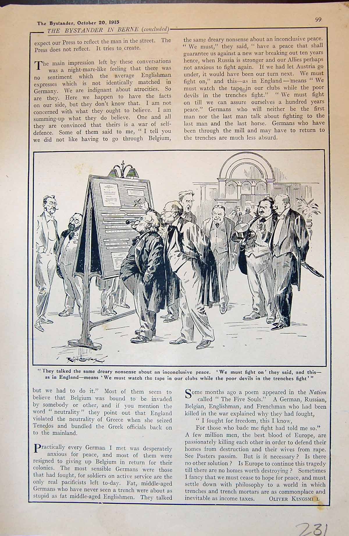 Antique Old Print Men Meeting Parliament 1915 Skeleton Doorkeeper Europe War