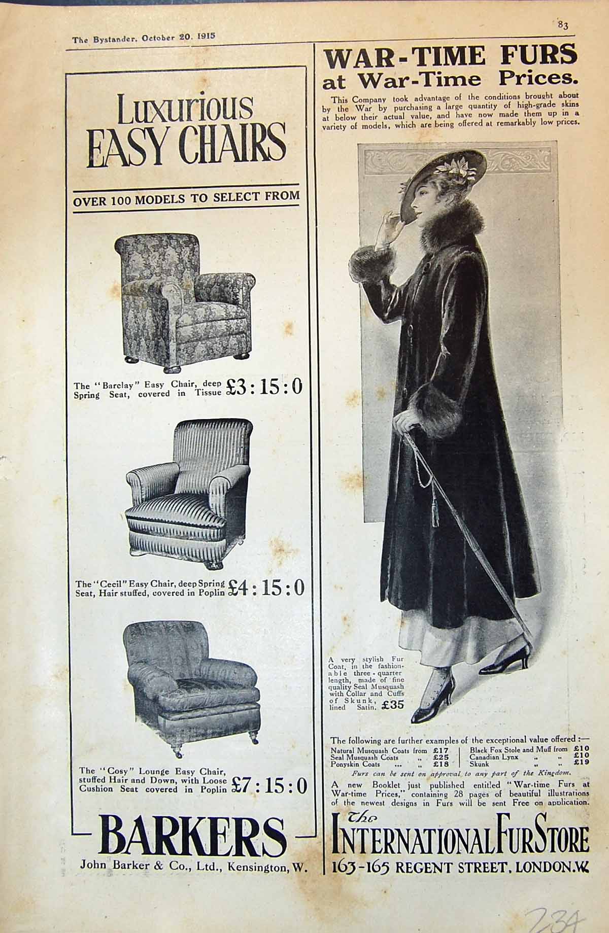 Old Fur Store Barkers Chair Aquascutum Rubinat Llorach Standard 1915 20th