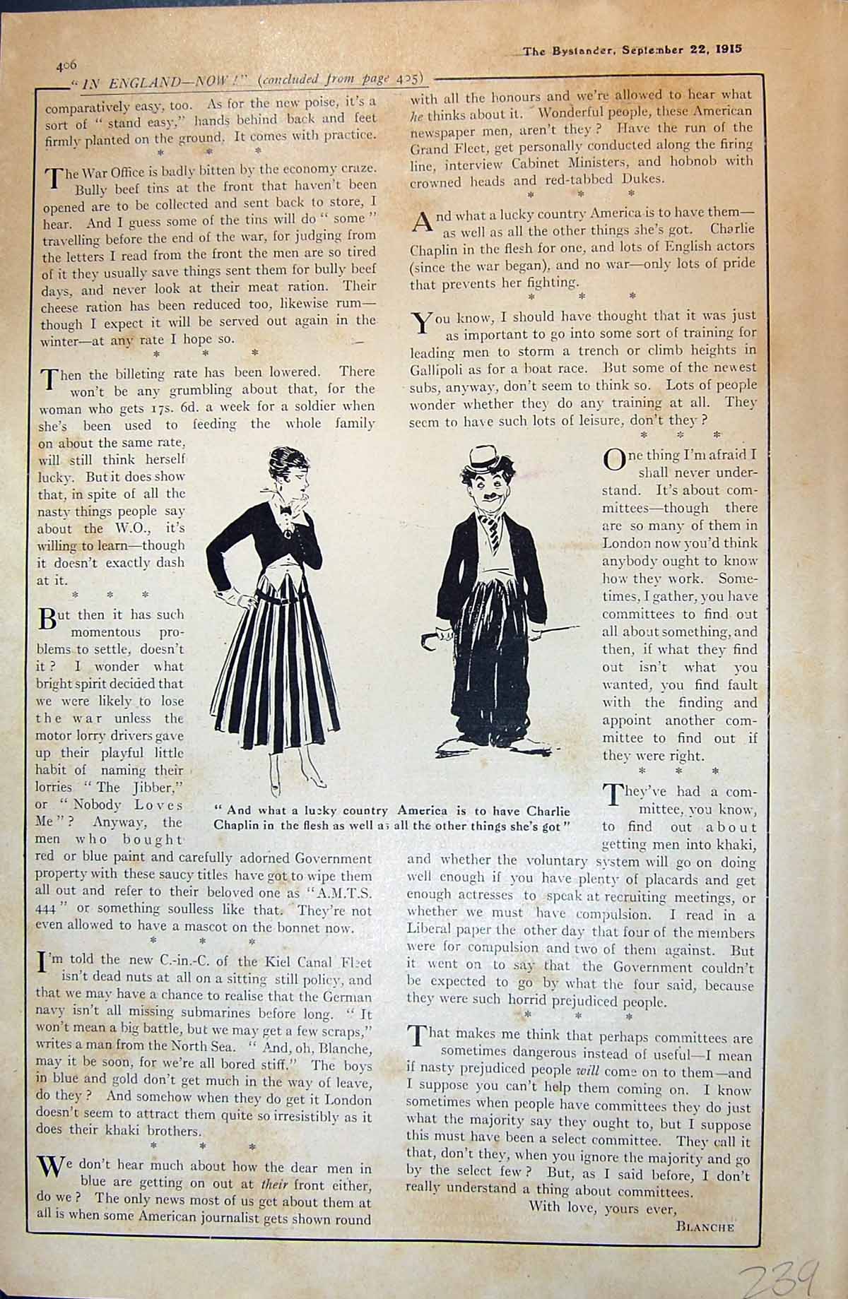 Old 1915 America Charlie Chaplin Lady Comedy English Woman War Unifor 20th