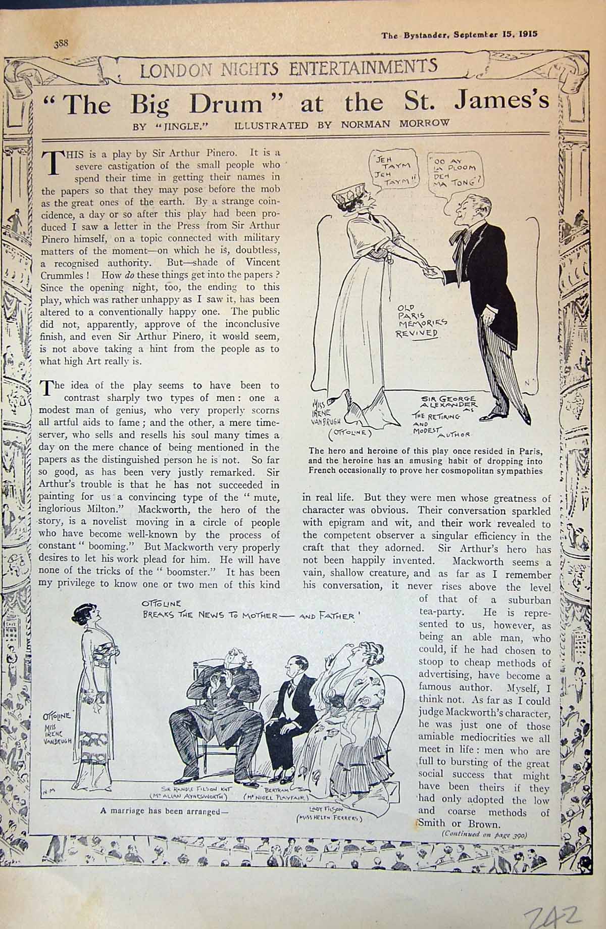 Old 1915 Big Drum St. James'S Theatre Aynesworth Vanbrugh Ottoline Fe 20th
