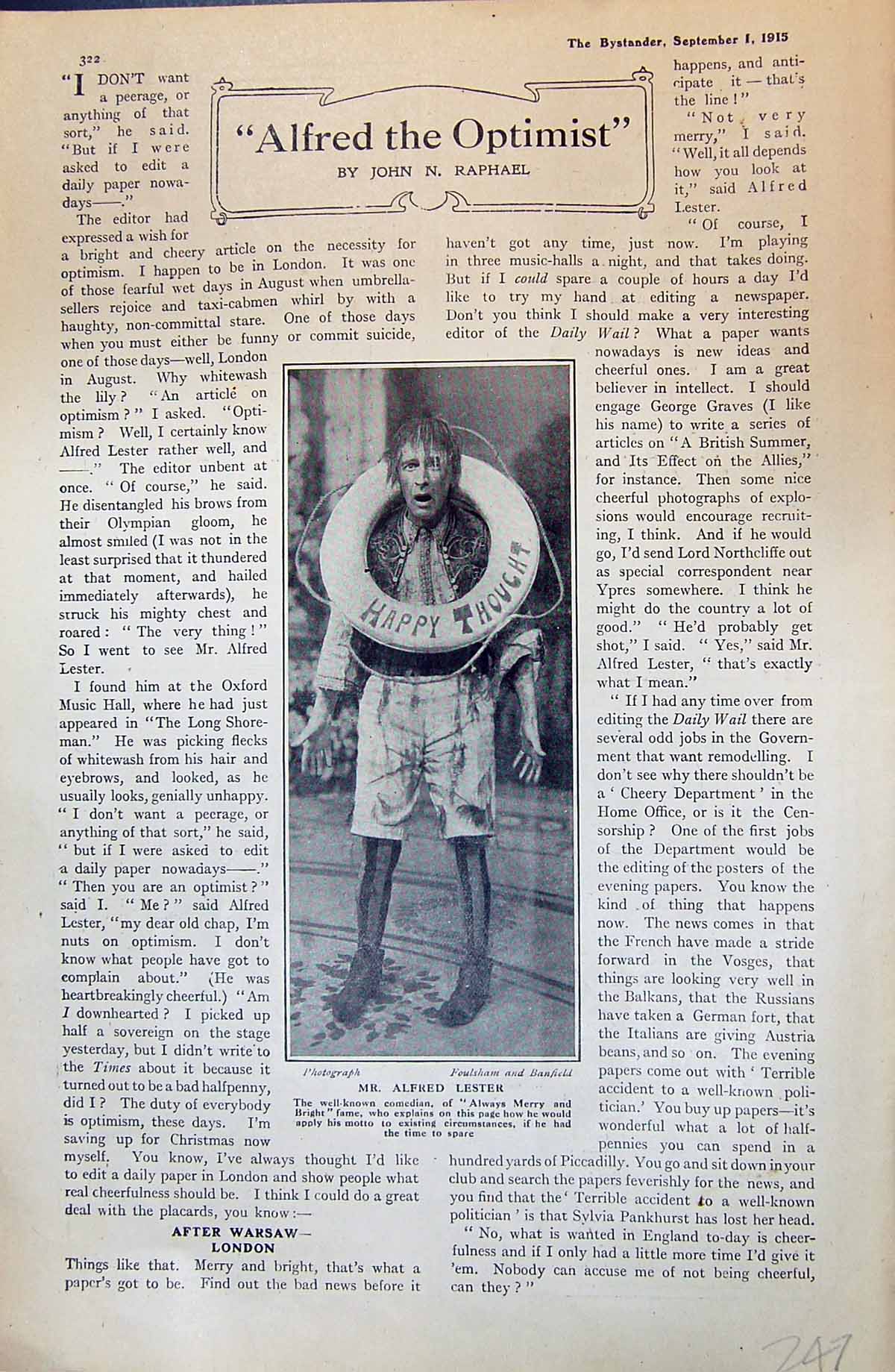 Old Mr Alfred Lester Comedian 1915 Brown Norvic Shoolbred Waterman Pe 20th
