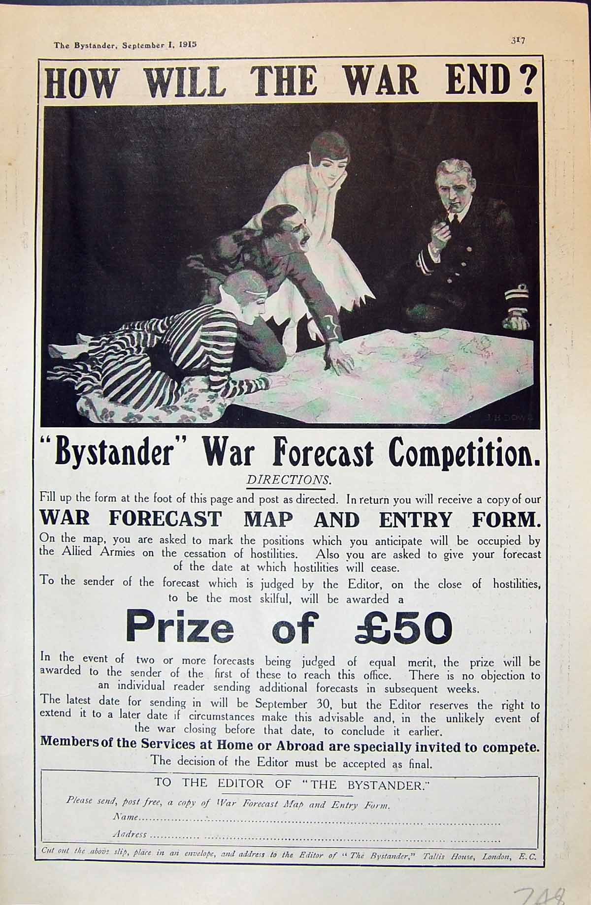Old 1915 Bystander War Forecast Competition Comedy Theatre Lancashire 20th