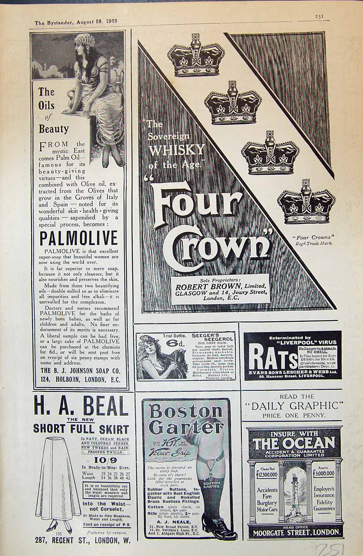 Antique Print Palmolive Four Crown Whisky Brown Neale Beal Bowden Car 1915