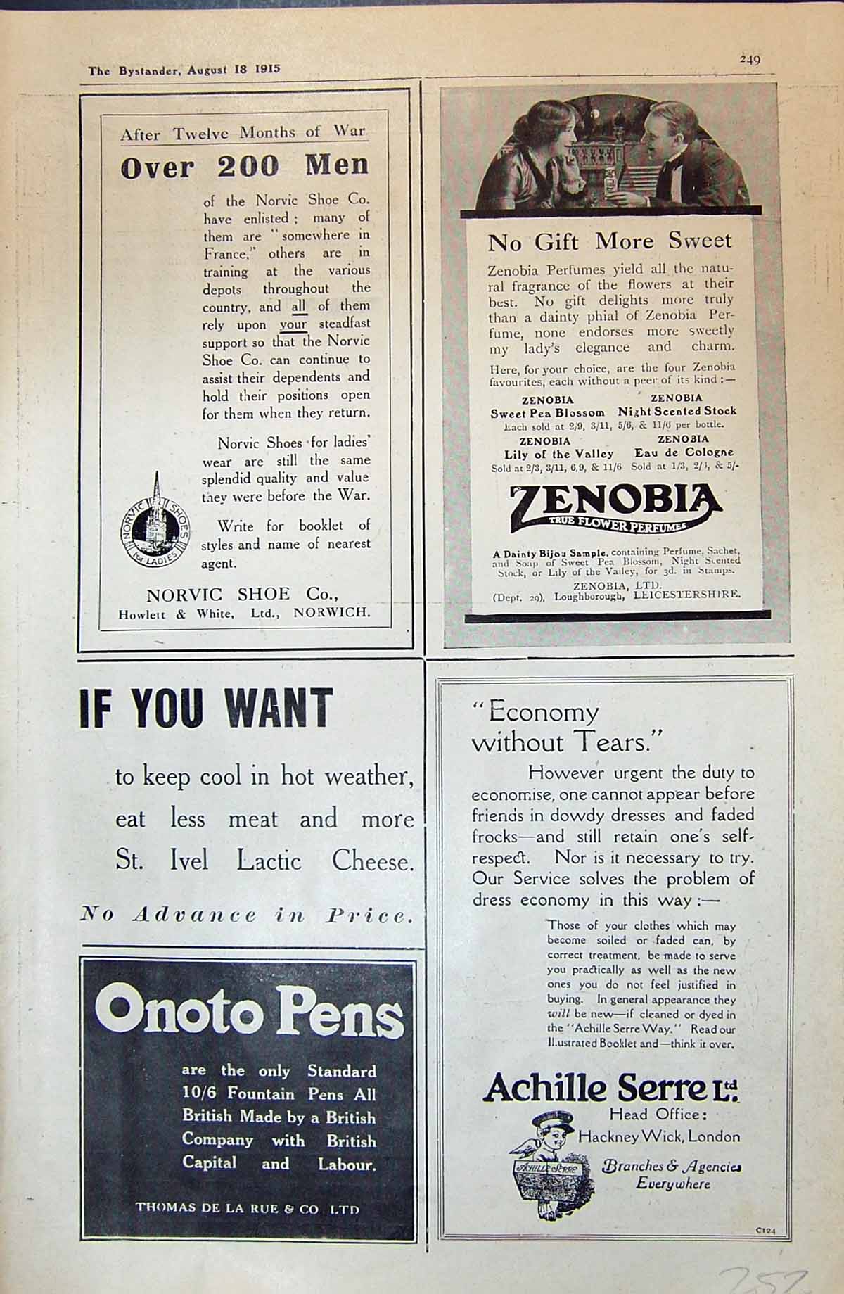 Old Print Norvic Shoe Zenobia Achille Serre Onoto Pens 1915 Comedy Horse 20th