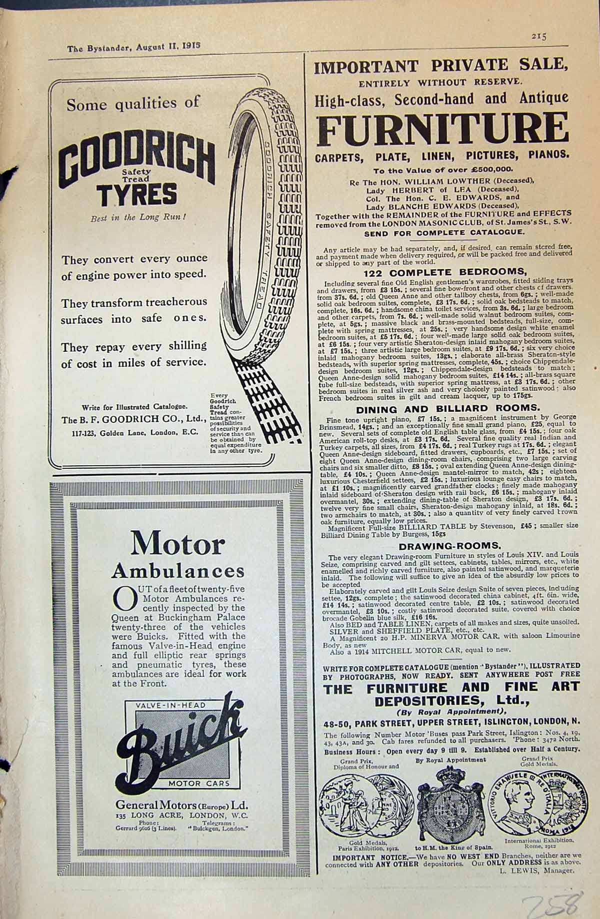 Old Goodrich Tyres Furniture Buick Ambulances Veloin Insurance 1915 20th